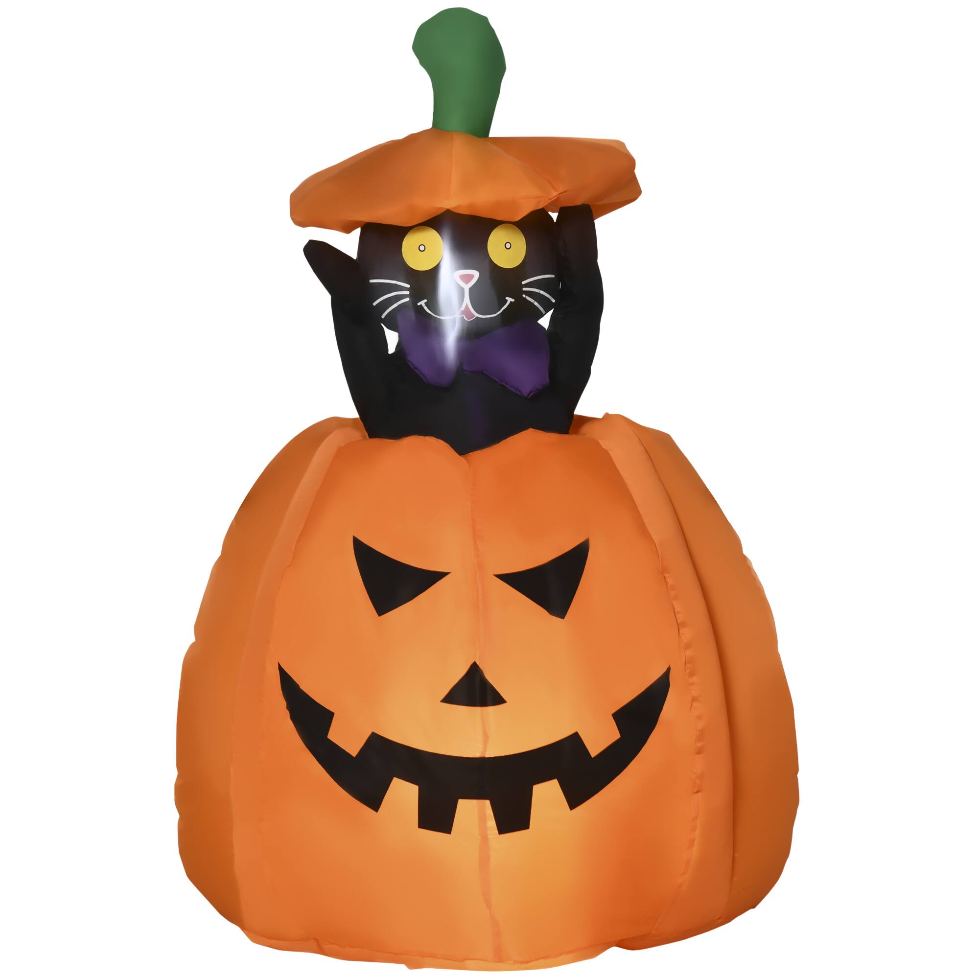 Front. Outsunny - 4' Inflatable Halloween Cat Inside a Pumpkin, Blow Up Outdoor LED Yard Display, Waterproof - orange.