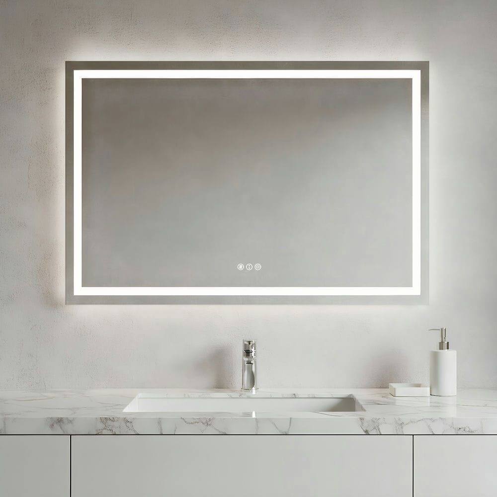 Alt View 8. Kadyn - 48x32 Inch Extra Wide Frameless Rectangle LED Bathroom Mirror for Large Walls.
