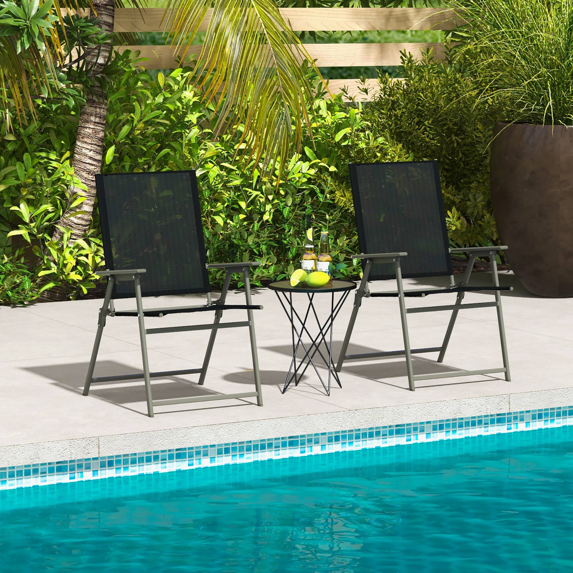 Alt View 3. Costway - Costway 4pcs Patio Folding Portable Dining Chairs Metal Frame Armrests Garden - Black,Grey.