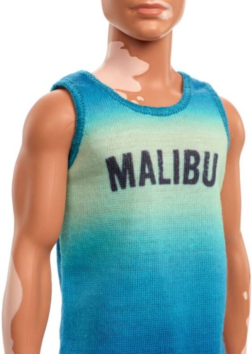 Alt View 3. Mattel - Barbie Ken Fashionista Doll, Blue Ombre "Malibu" Tank, Red Shorts, Blue Sandals, with Vitiligo and - COLLECTIBLES - Multicolor.