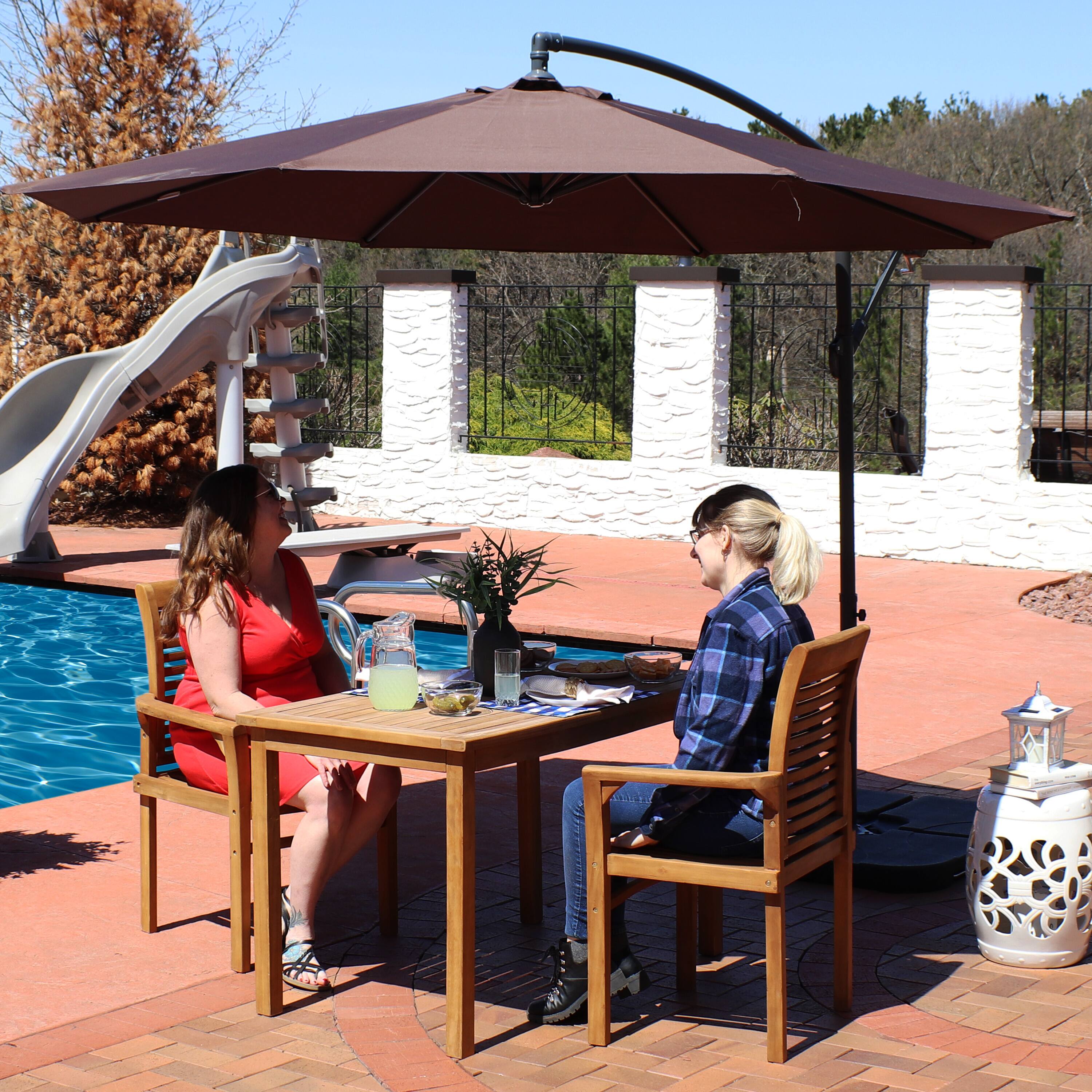 Alt View 4. Sunnydaze - 10 ft Cantilever Offset Steel Patio Umbrella with Crank - Brown.