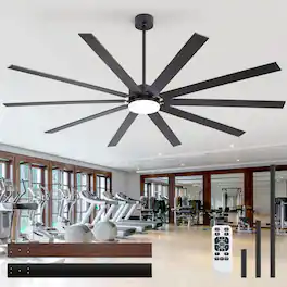 Breezary - 84-Inch LED Ceiling Fan with 10 Plywood Blades,8/12/24-Inch Downrods, 6-Speed Remote Control - matte black and walnut