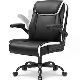 Celtoss - Ergonomic Executive Office Chair, Faux Leather Mid-Back Computer Chair with Quilted Backrest, Flip-Up Arms & Swivel Base - 1. Black