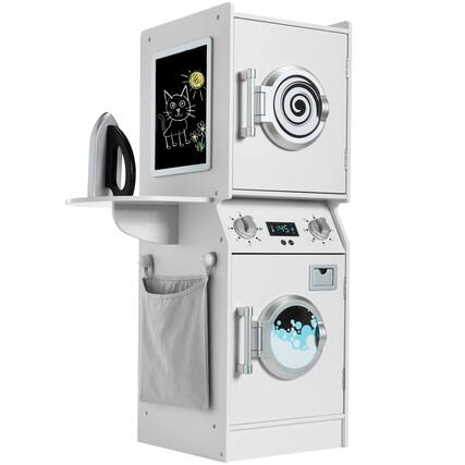 Front. Best Choice Products - Best Choice Products Pretend Play Kids Wooden Stacked Washer & Dryer Set w/ Toy Laundry Storage and Accessories - White - White.