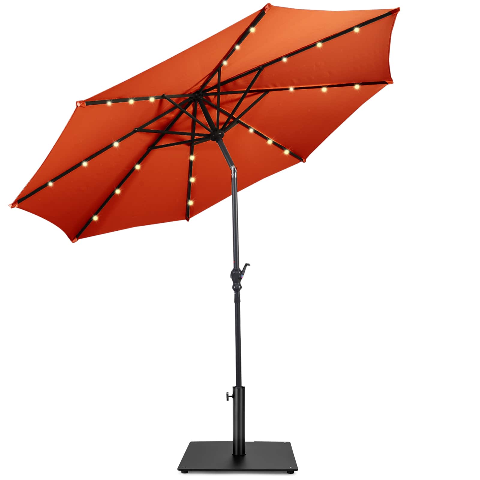 Costway - 10ft Solar Lights Patio Umbrella Outdoor W/ 36 LBS Steel Umbrella Stand - Orange