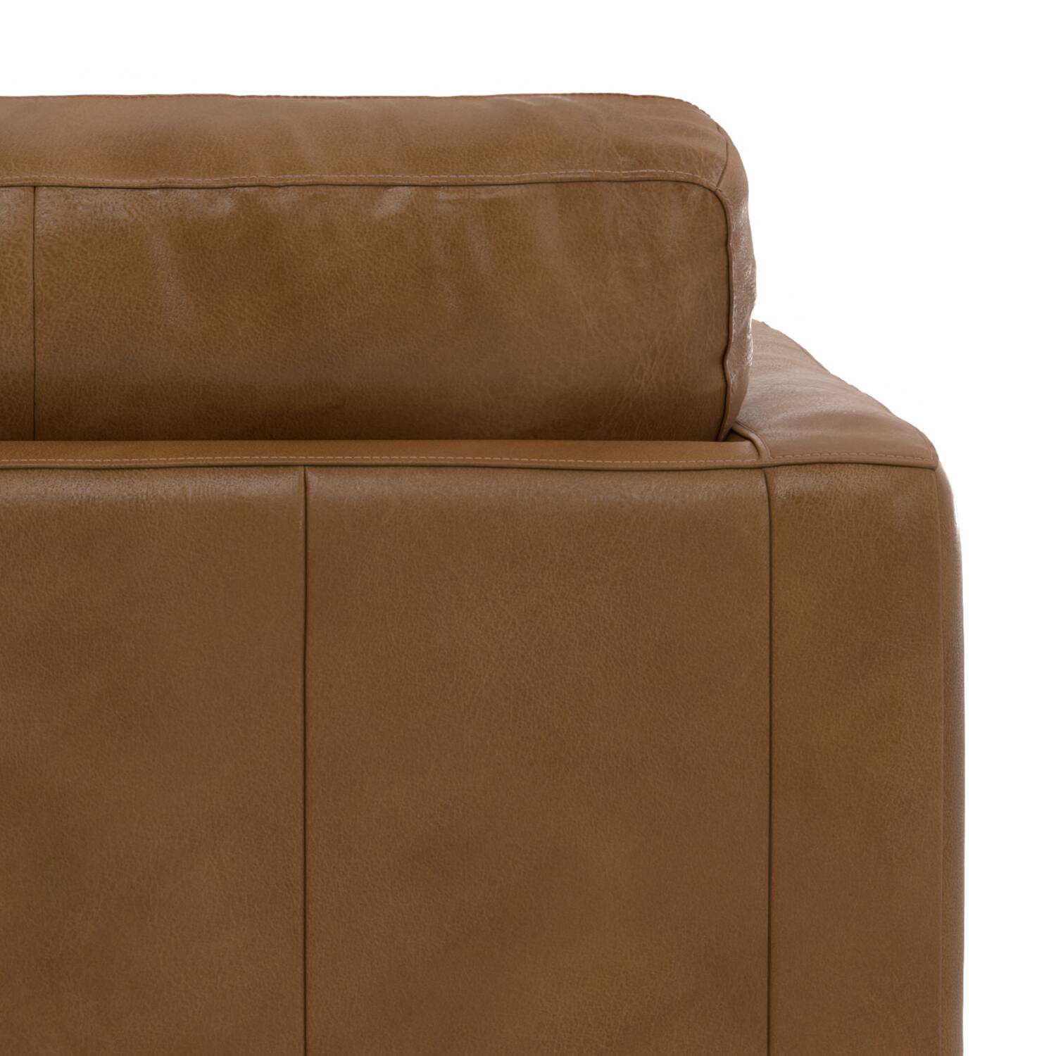 Alt View 5. Simpli Home - Morrison 42 inch Wide Mid-Century Modern Arm Chair in Caramel Brown Genuine Leather - Caramel Brown.