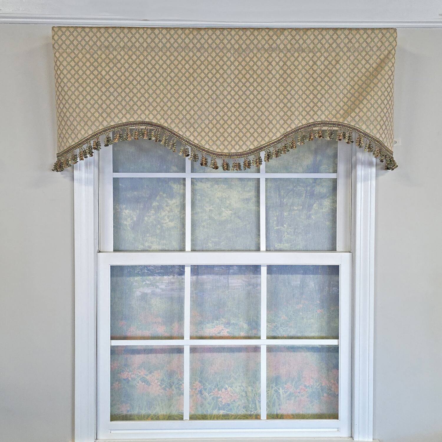 Angle. RLF Home - RLF Home 100% Cotton Diamonds Cornice  Fully lined Windows Rod Pocket Valance 50" x 17"  Green - Green.