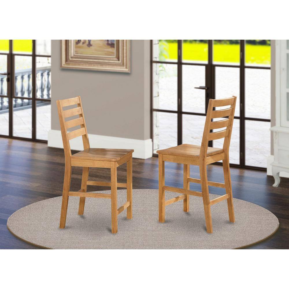 Left. East West Furniture - Café Pub Counter Height with Wood Seat - Natural Oak Finish - Oak.