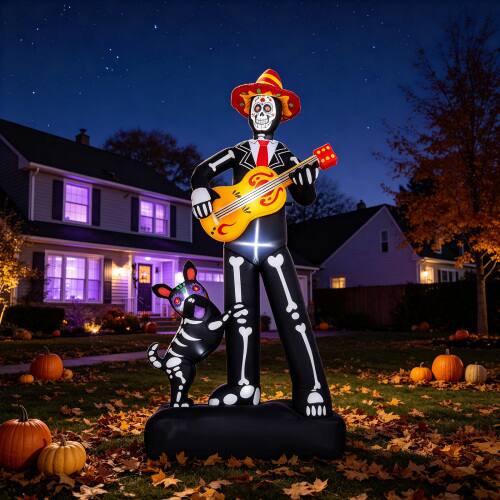 Alt View 10. Winado - 7FT Halloween Inflatable Lighted Skeleton Musician with Dog for Indoor Outdoor Holiday Garden Yard Party Decorations - Black & White.