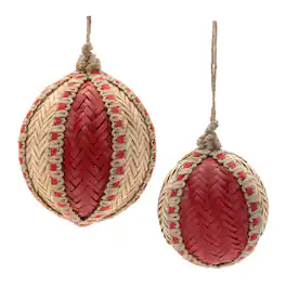 BreeBe - Woven Bamboo Ornament (Set of 4) - Red, Beige