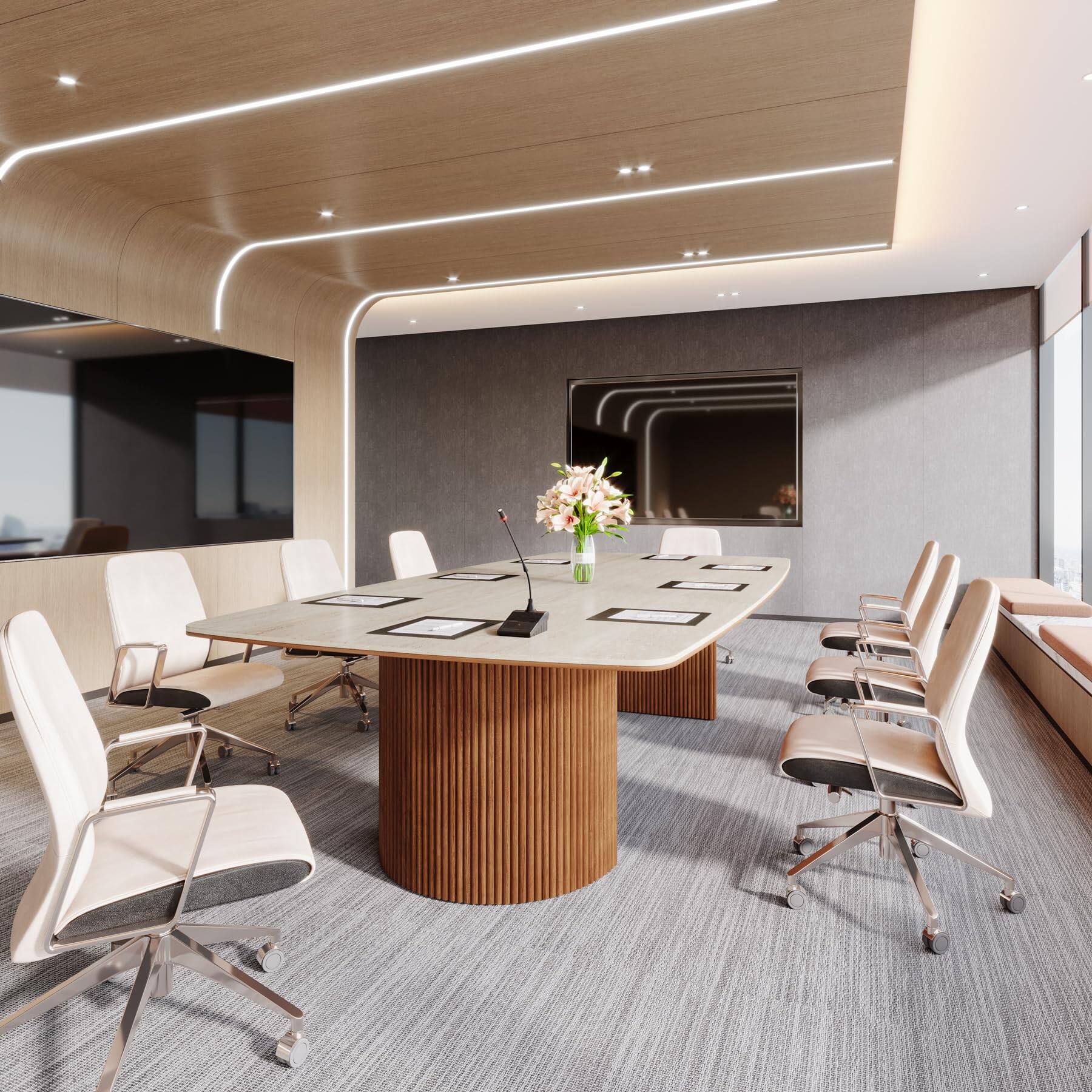 Angle. Tribesigns - 78.7-Inch Rectangular Conference Table with Travertine-Look Top for Office Meeting Rooms - White & Brown.