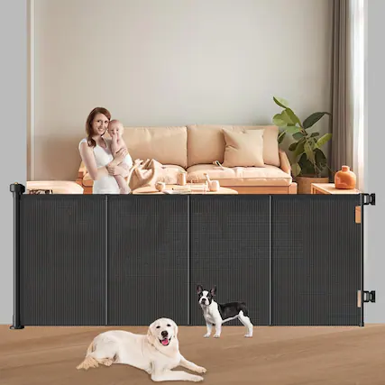 Front. Pawtners - Pawtners 41" Tall Extra Wide Retractable Gate for Babies & Dogs, Indoor Outdoor Safety Barrier for Doors & Hallways - Black.