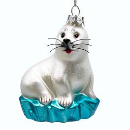 OrnamentallyYou - White Seal on a Glacier Glass Christmas Ornament Pinnipeds and Sea Lion Themed Decor - Multi-colored