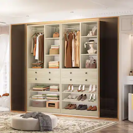 Front. Aheaplus - 55.5" Closet Organizer (2-Pack): Free-Standing, 1200+ LBS, Drawers & Shelves ,Walk-In Closets,Ships in 2 Packages - White Oak.