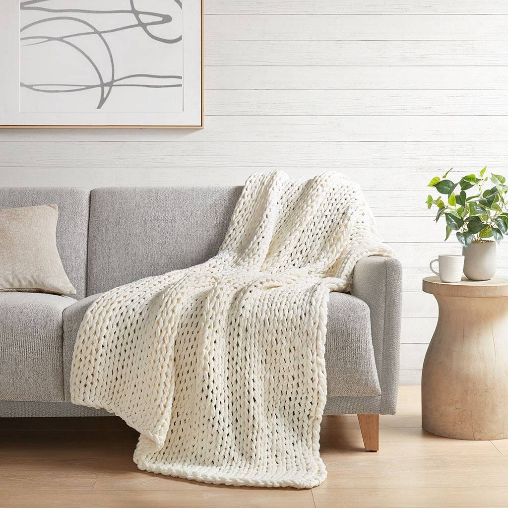 Alt View 1. Gracie Mills - Gracie Mills Huffman Artisan Double-Knit Throw - Ivory.