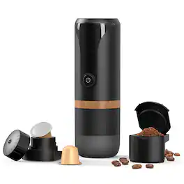 Luckbyte - 2-in-1 Portable Espresso Machine - Travel Coffee Maker for NS Capsules & Ground Coffee - USB Powered for Camping - Black