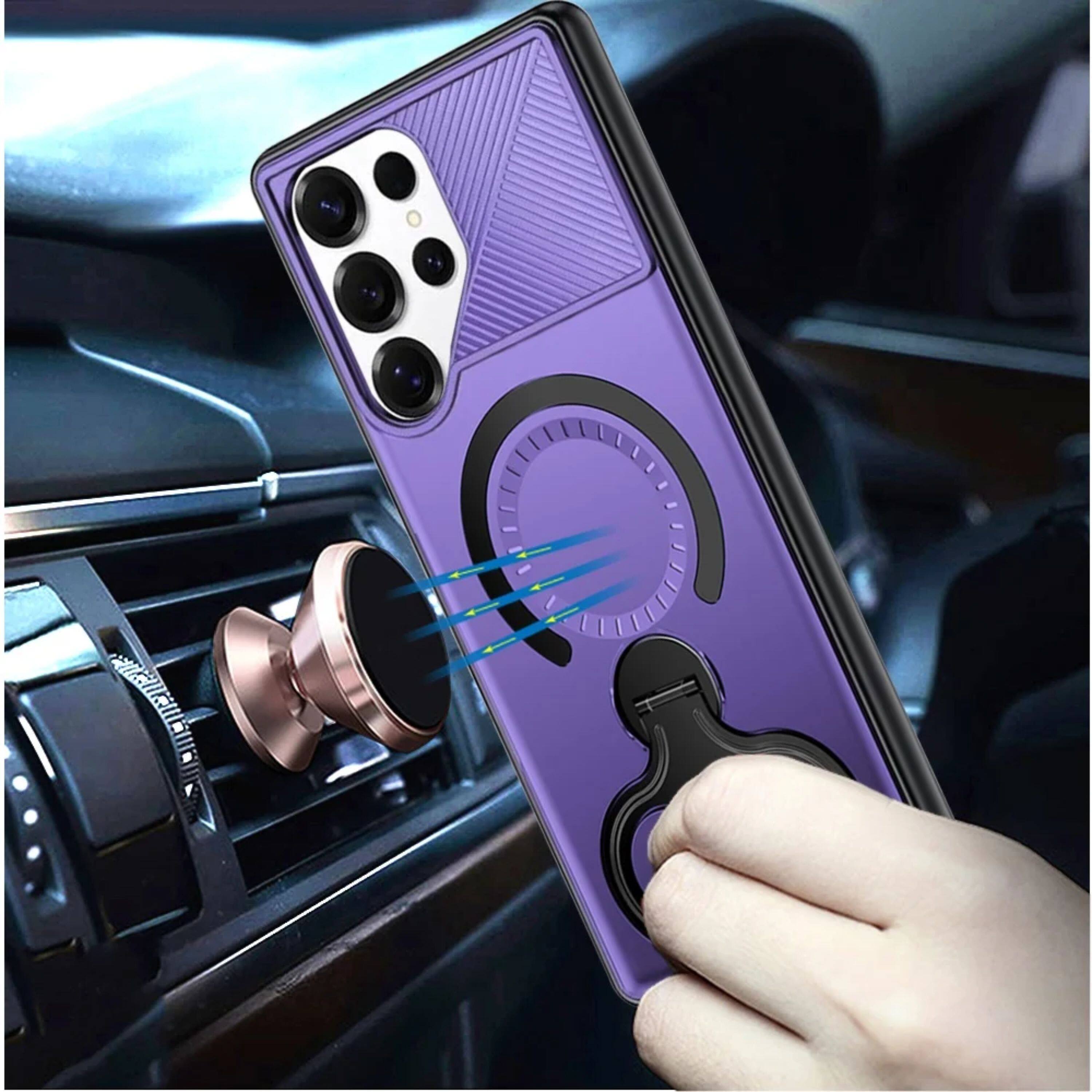 Left. Kitcheniva - Magnetic Circle Dual 360 Ring Stand Phone Case With Tempered Glass For Samsung Galaxy S25 Ultra Purple - Purple.