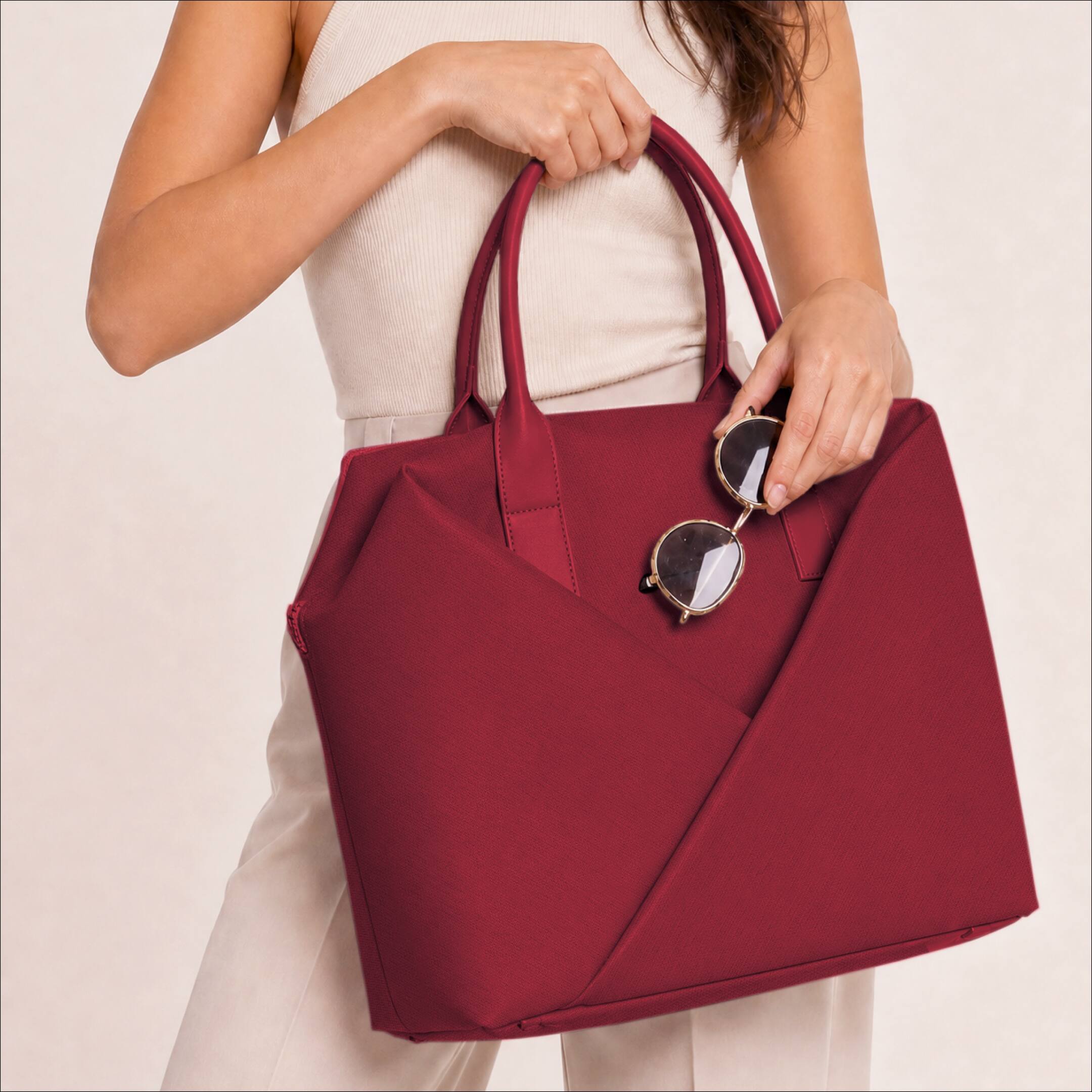 Alt View 1. Lux & Nyx - Lux & Nyx Large Origami Tote 15" Laptop Work Bag - Crimson - Crimson.