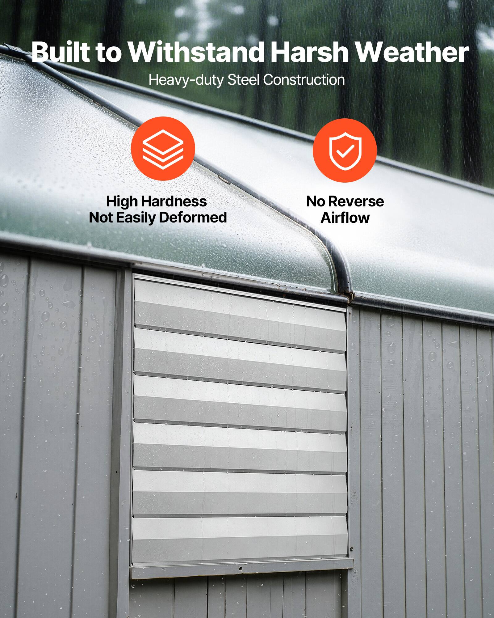 Built to Withstand Harsh Weather  
Heavy-duty Steel Construction  
High Hardness  
Not Easily Deformed  
No Reverse Airflow