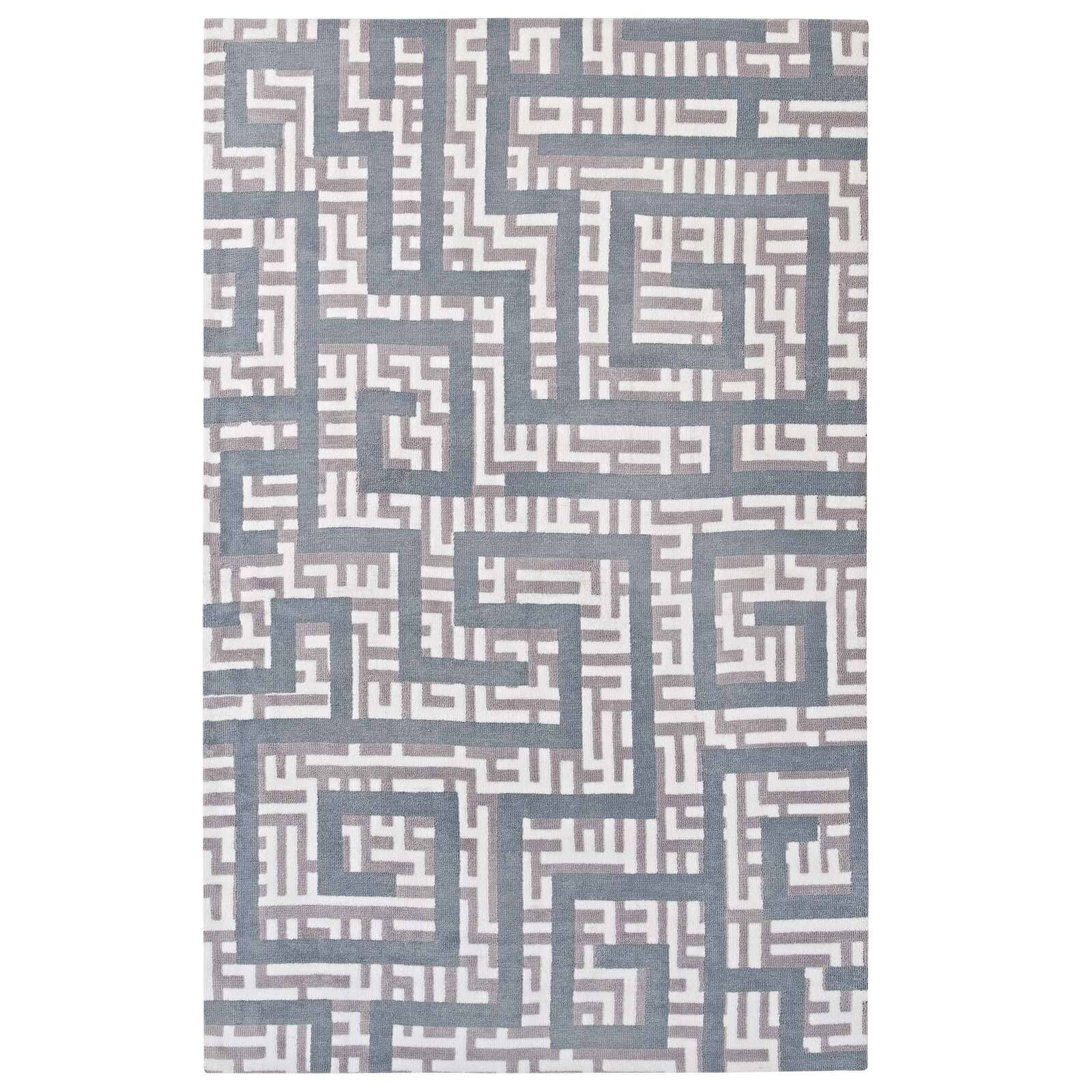 Angle. Modway - Nahia Geometric Maze Area Rug - Ivory Light Gray and Sky Blue.