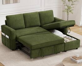 Dyonery - 81" Sleeper Sofa Bed with Pull Out Bed, Sectional L-Shaped Sleeper Sofa with Reversible Storage Chaise - Green