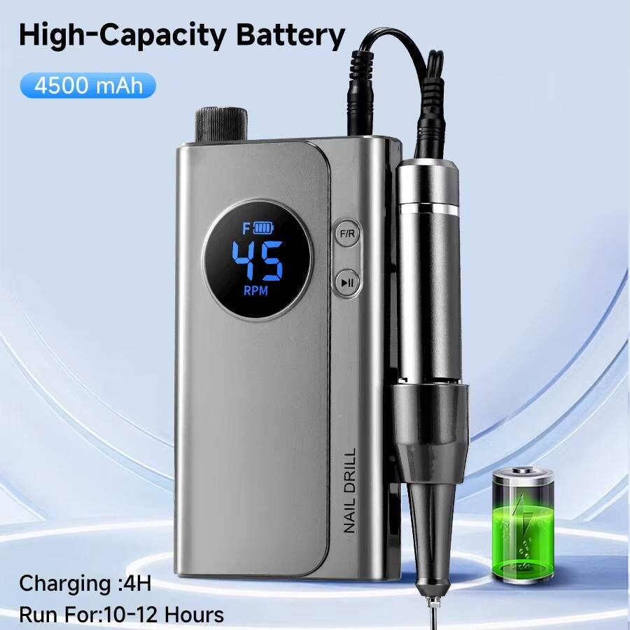 High-Capacity Battery 4500 mAh

F 45 RPM

F/R DII

Charging: 4H

Run For: 10-12 Hours

DRILL NAIL