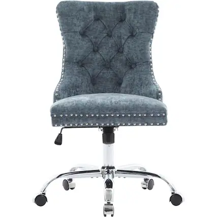 Front. HTUTWOO - Office Chair with Adjustable Height & Tilt Back,360° Swivel Wheels,Comfortable Desk Chair,for Home Office,Bedroom - Blue.