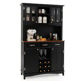 Gymax - Buffet And Hutch Kitchen Storage Cabinet Cupboard w/ Wine Rack & Drawers - Black