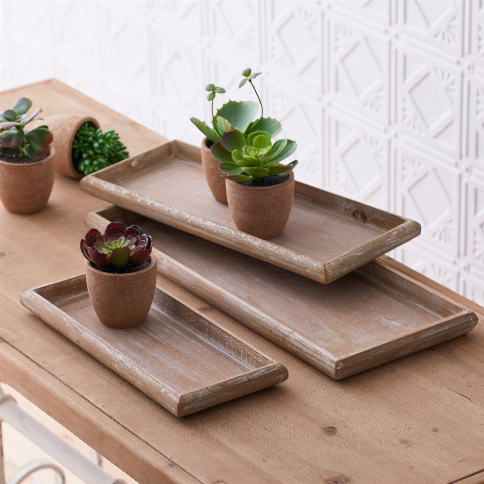 Angle. BreeBe - Natural Wooden Nesting Tray (Set of 6) - Brown, White.