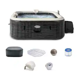 Intex - PureSpa Plus Greystone 4 Person Inflatable Square Hot Tub Spa, 83 x 28" - Gray