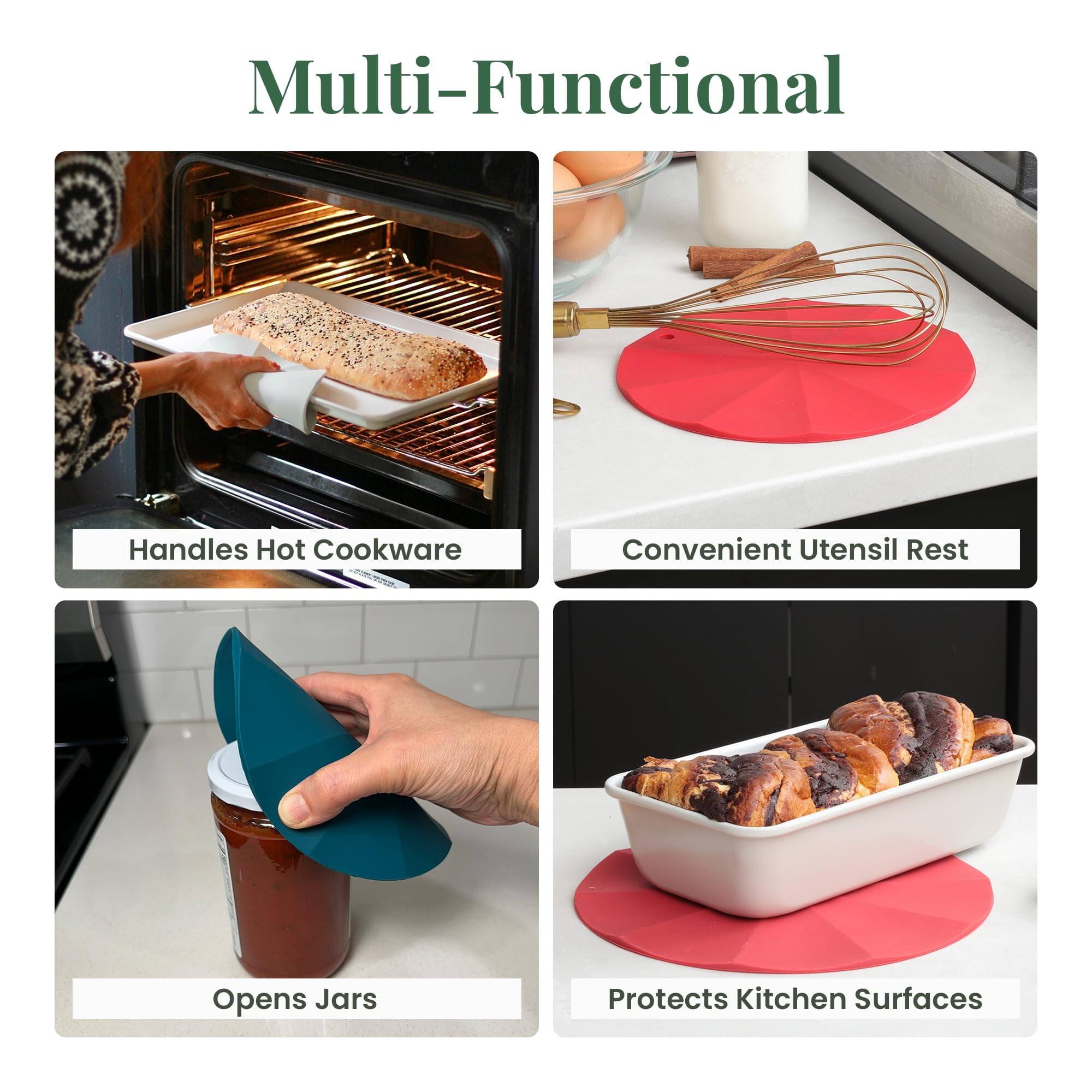 Multi-Functional

Handles Hot Cookware  
Convenient Utensil Rest  
Opens Jars  
Protects Kitchen Surfaces