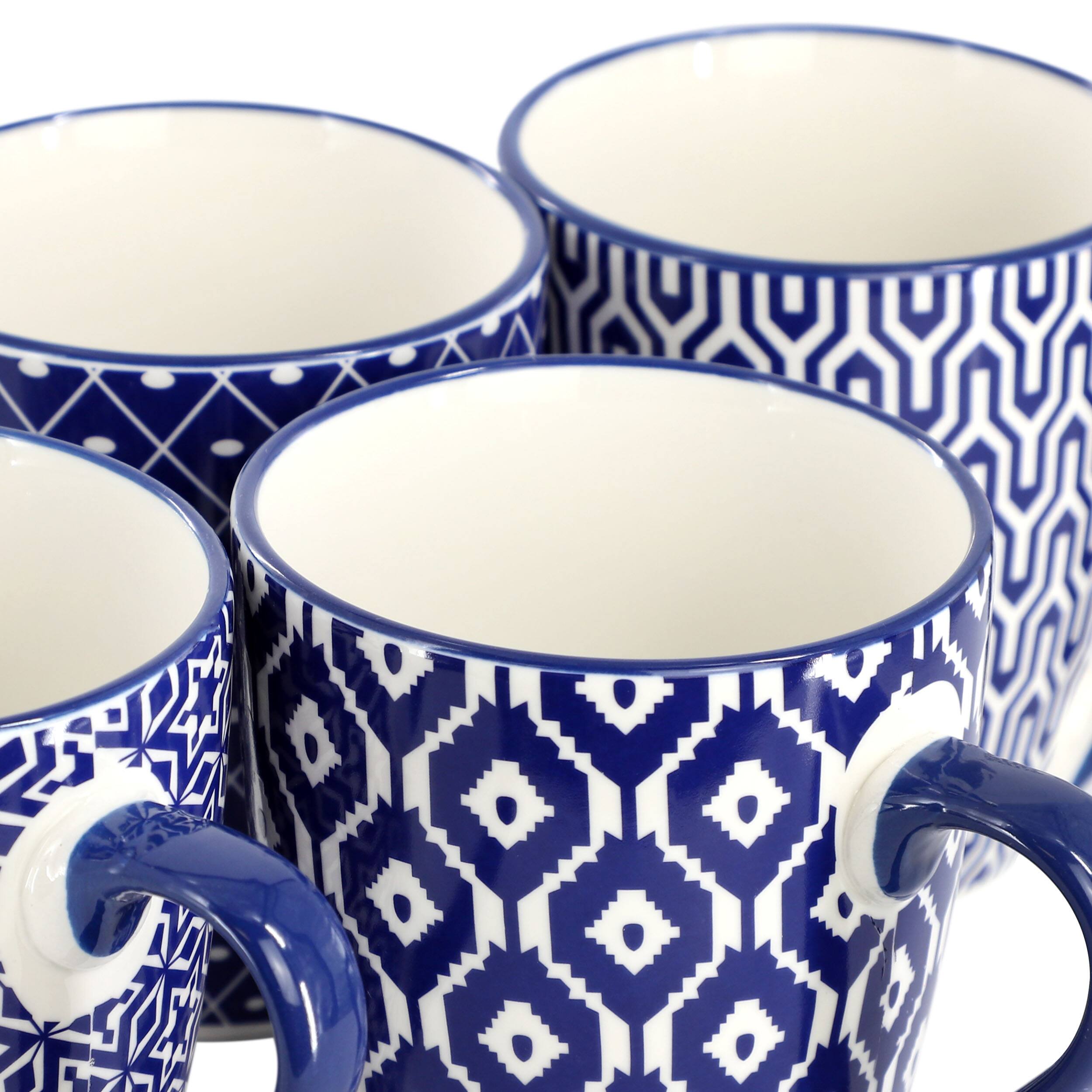 Alt View 5. Elama - Elama Declan 6 Piece 12 Ounce Assorted Design Stoneware Mug Set in Blue and White - Blue.