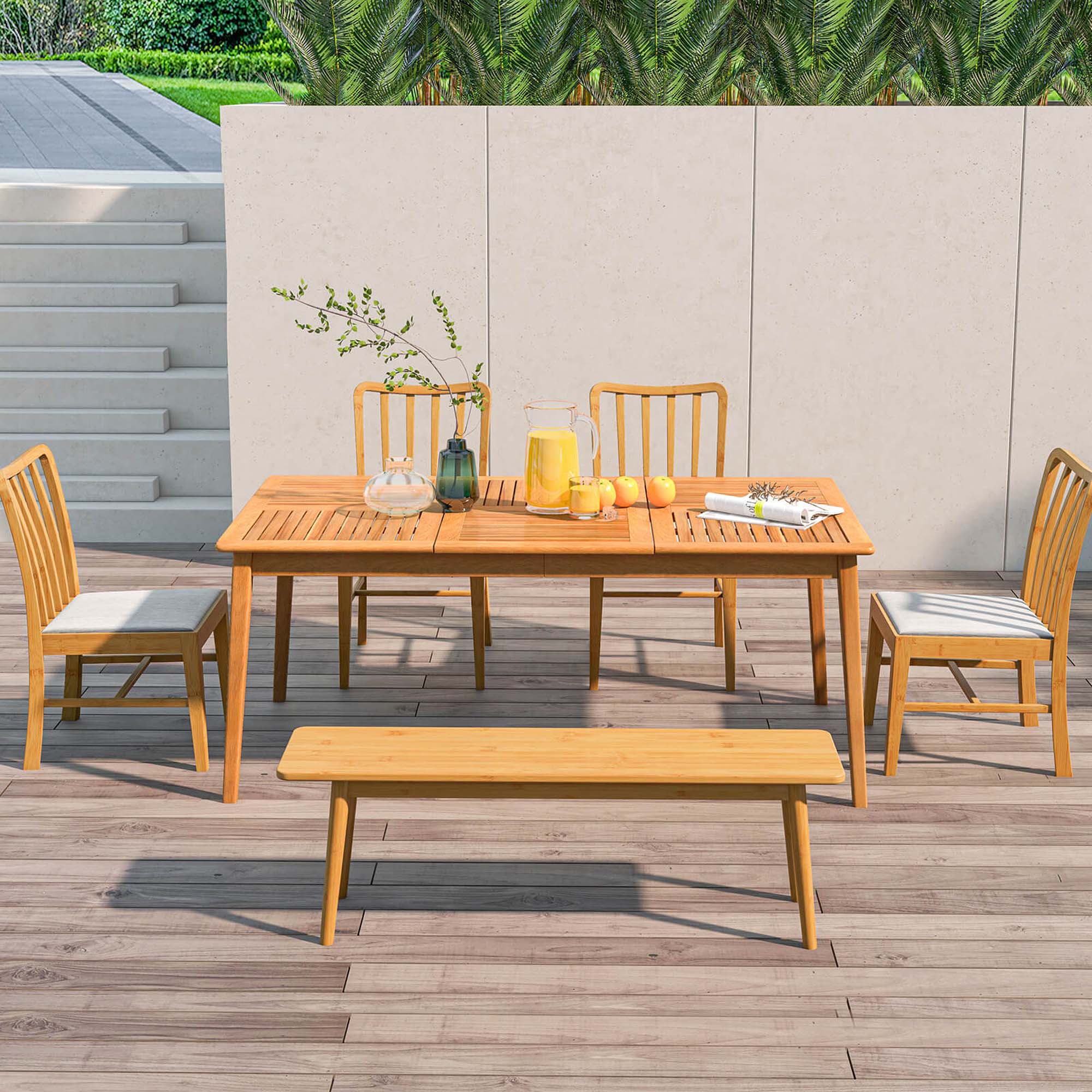 Angle. Costway - 6-Person Outdoor Acacia Wood Dining Table with 1.96" Umbrella Hole Rectangular - Brown.