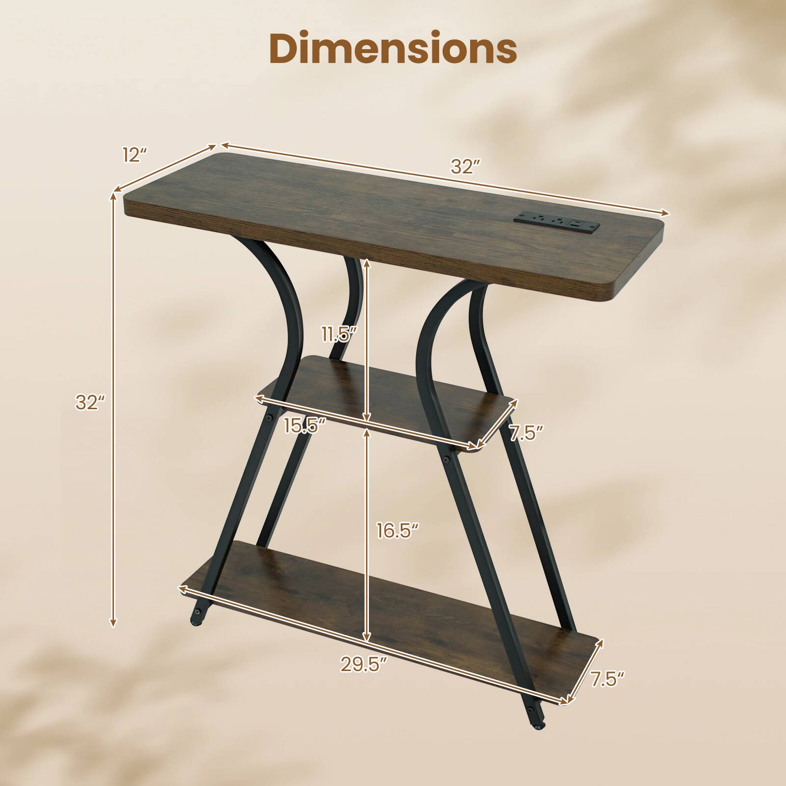Dimensions: 12" x 32", 11.5" x 32", 15.5" x 7.5", 16.5" x 29.5", 7.5"