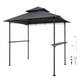 VEVOR - Grill Gazebo,8 x 5 ft Outdoor BBQ Gazebo with Double-Tiered Roof, Powder-Coated Steel Patio Grill Shelter with 2 Side - Dark Gray