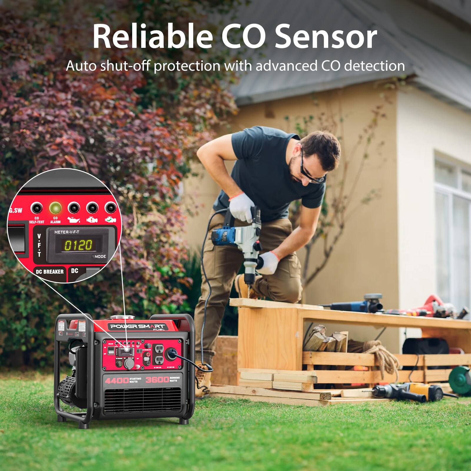 Reliable CO Sensor  
Auto shut-off protection with advanced CO detection  

46 LEOAL ALARA METER-VE-T V-FiT F 0120 MODE DC BREAKER DC POWER PR Ma  
G.SW  
4400 A 3600 T