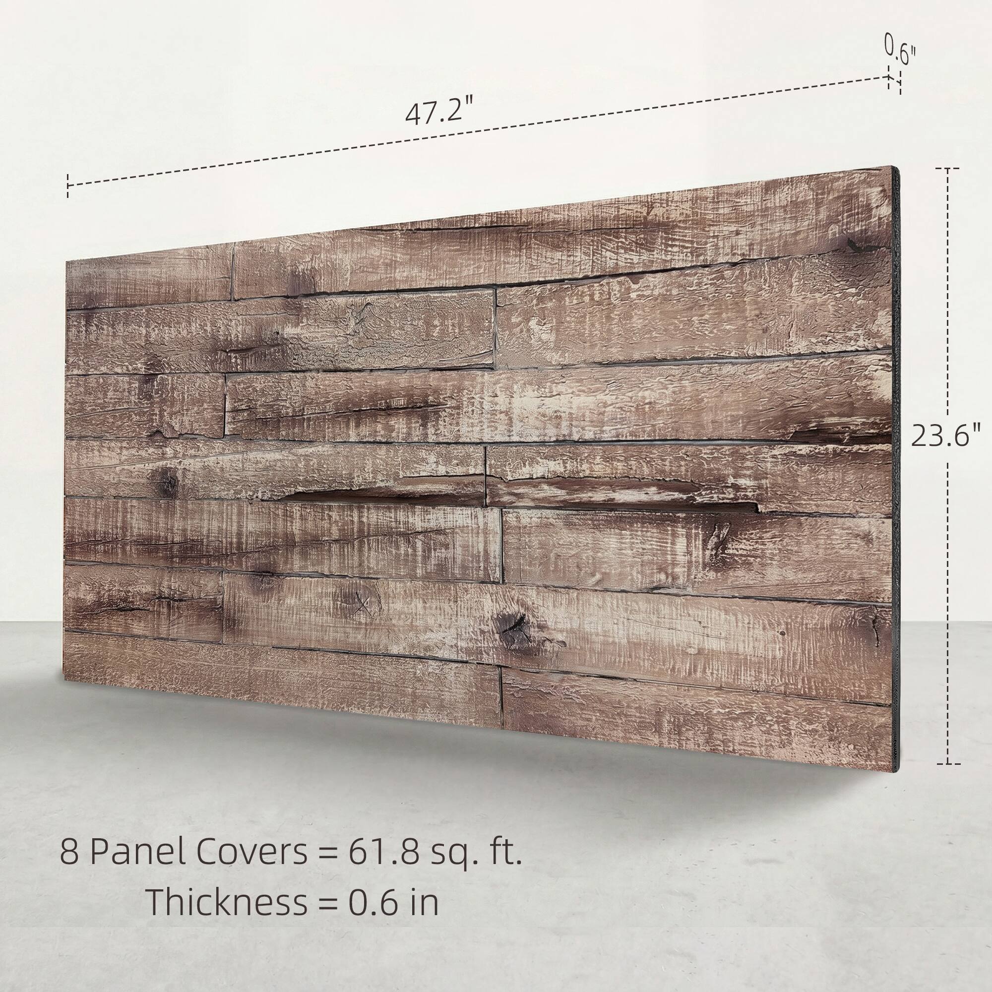 47.2" x 23.6" 8 Panel Covers = 61.8 sq. ft.  
Thickness = 0.6 in
