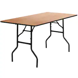 Alamont Home - 5-Foot Rectangular Wood Folding Banquet Table with Clear Coated Finished Top - Natural