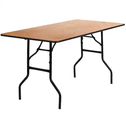 Front. Alamont Home - 5-Foot Rectangular Wood Folding Banquet Table with Clear Coated Finished Top - Natural.