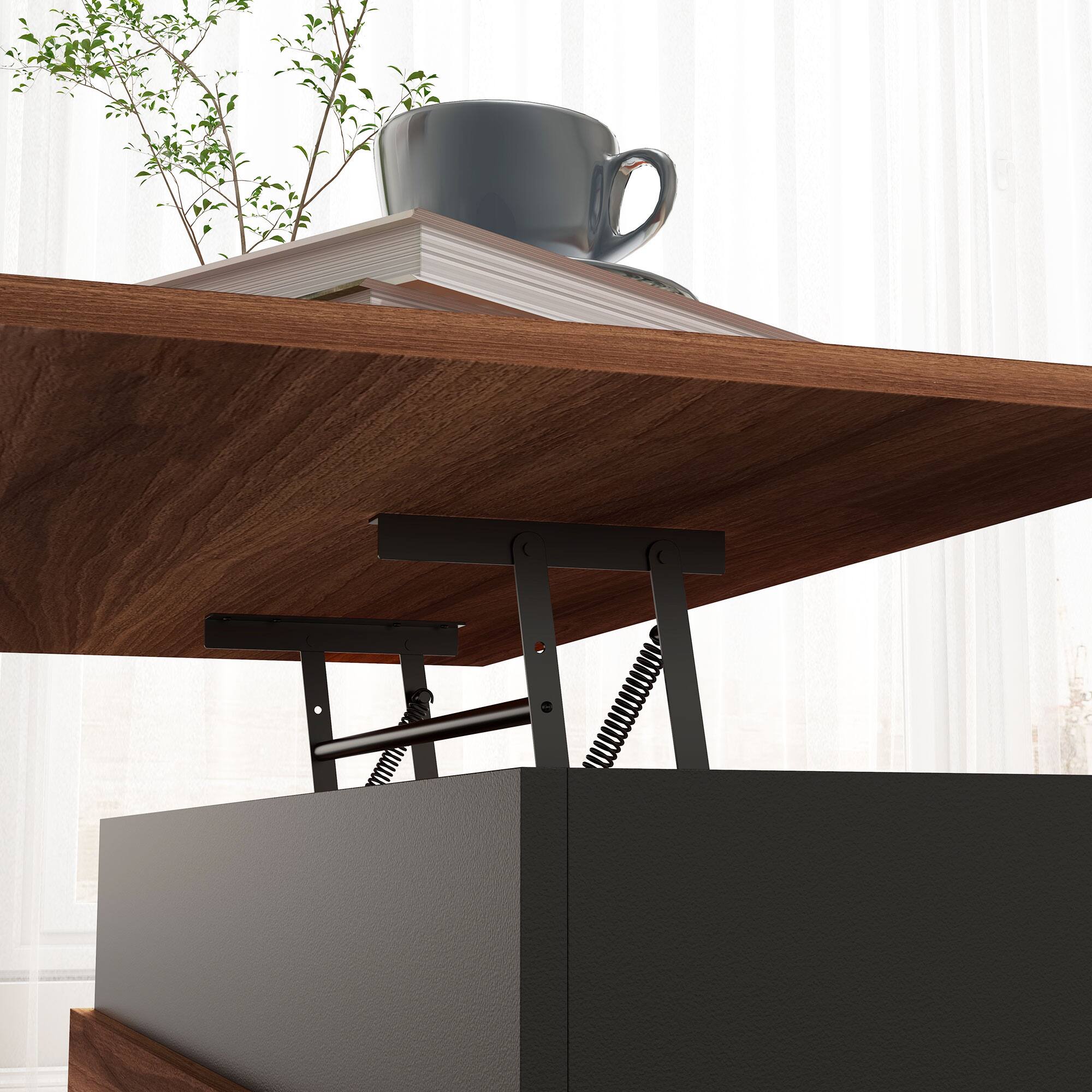 Alt View 8. Homcom - 39.25" Lift Top Coffee Table w/ Hidden Compartment & Safety Hinges, Wood Legs - Walnut.