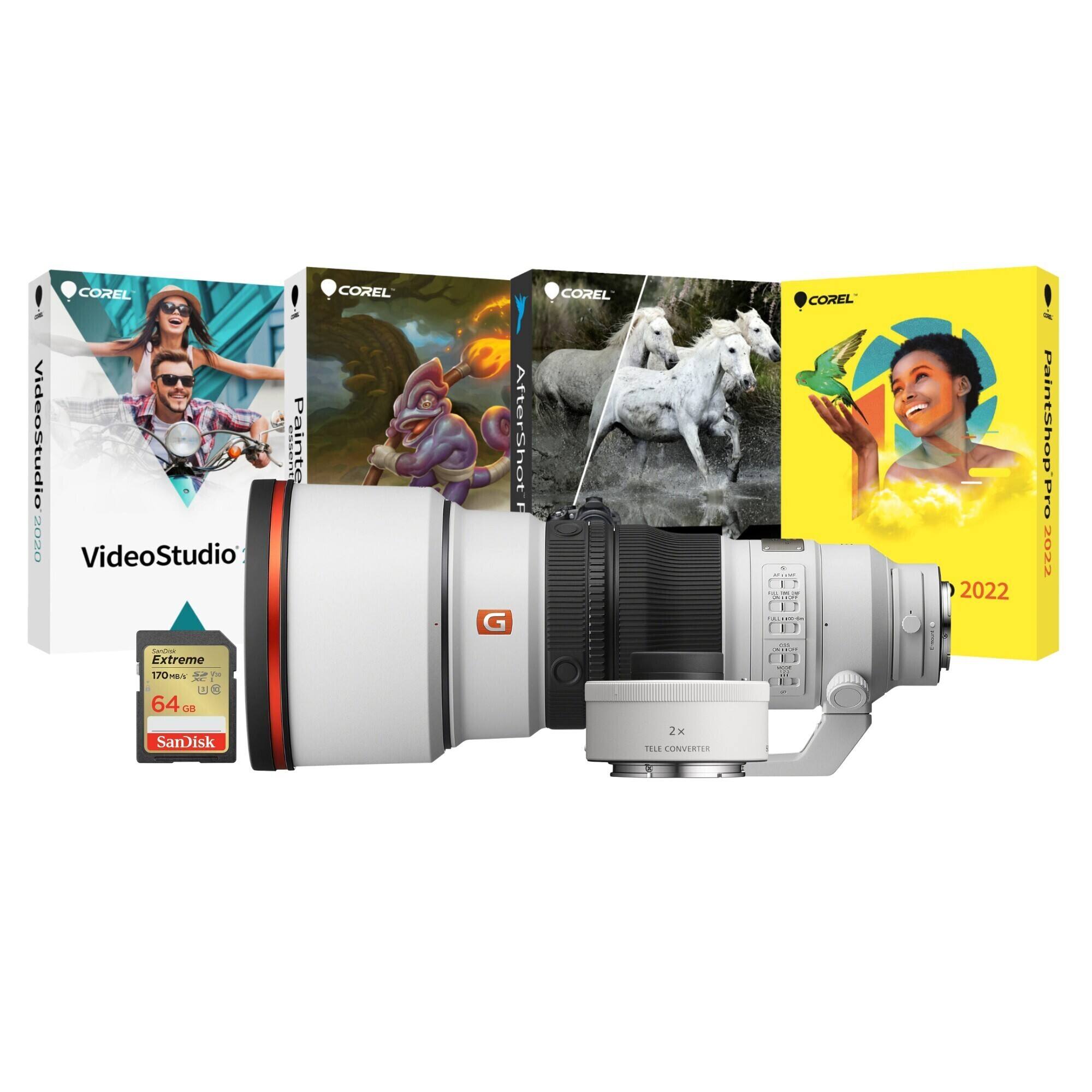 COREL VideoStudio
COREL Painter
COREL AfterShot Pro
COREL PaintShop Pro 2022
Extreme 170MB/s 64GB SanDisk
2x TELE CONVERTER
2022