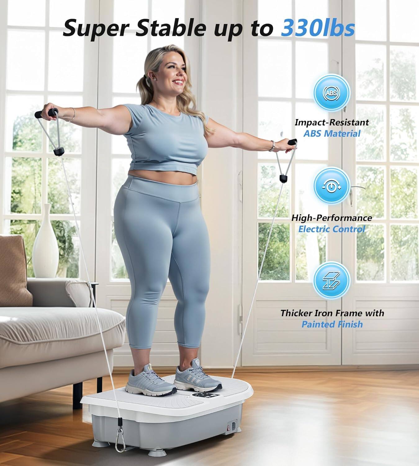 Super Stable up to 330lbs  
ABS Impact-Resistant ABS Material  
High-Performance Electric Control  
Thicker Iron Frame with Painted Finish