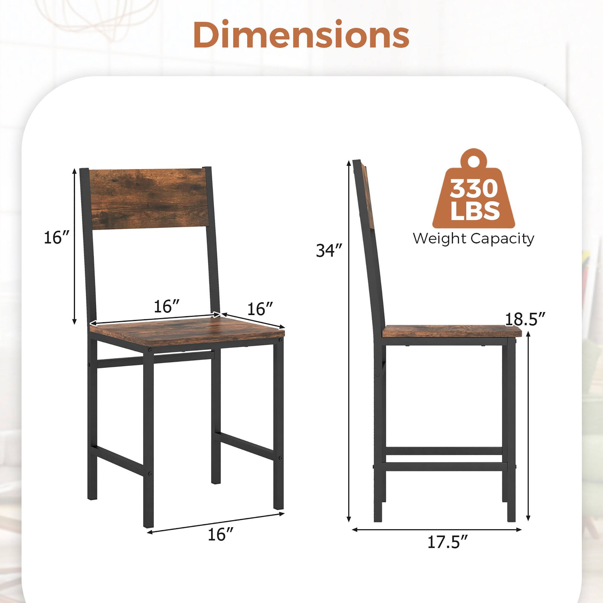 Dimensions  
16" x 16" x 16" x 16"  
34" x 18.5" x 17.5"  

Weight Capacity  
330 LBS