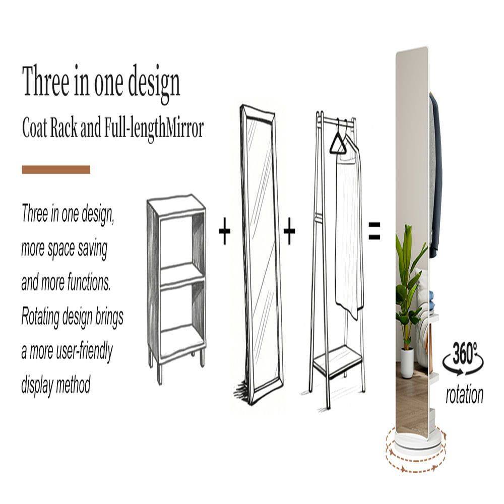 Three in one design  
Coat Rack and Full-length Mirror  

Three in one design, more space saving and more functions.  
Rotating design brings a more user-friendly display method  

360° rotation
