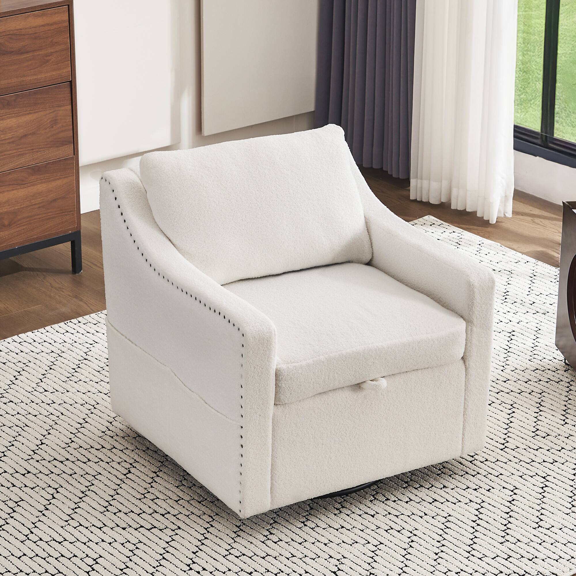 Alt View 4. APRILSOUL - Fabric Swivel Accent Chair Upholstered One Back Pillow Single Sofa High Backrest Living Room Ivory - Ivory.
