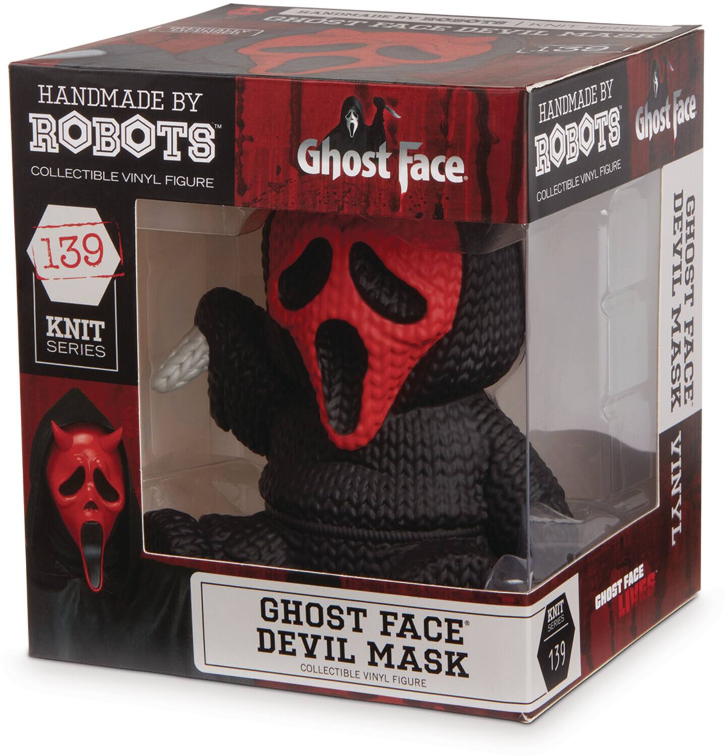 HANDMADE BY ROBOTS  
COLLECTIBLE VINYL FIGURE  

139  
KNIT SERIES  

GHOST FACE  
DEVIL MASK  
COLLECTIBLE VINYL FIGURE  

GHOST FACE  
DEVIL MASK  
VINYL FIGURE  

GHOST FACE  
DEVIL MASK  
COLLECTIBLE VINYL FIGURE