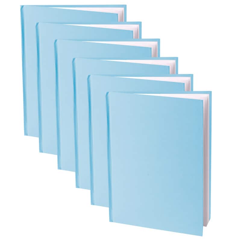 YOUNG AUTHORS - Blue Hardcover Blank Book, White Pages, Portrait, 14 Sheets/28 Pages, Pack of 6 - 11"H x 8-1/2"W