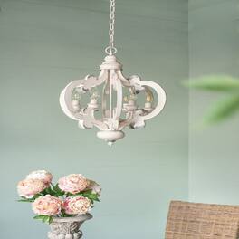 Loheer - French Country Chandelier, Six Light Whitewashed Wood Fixture with Adjustable Chain