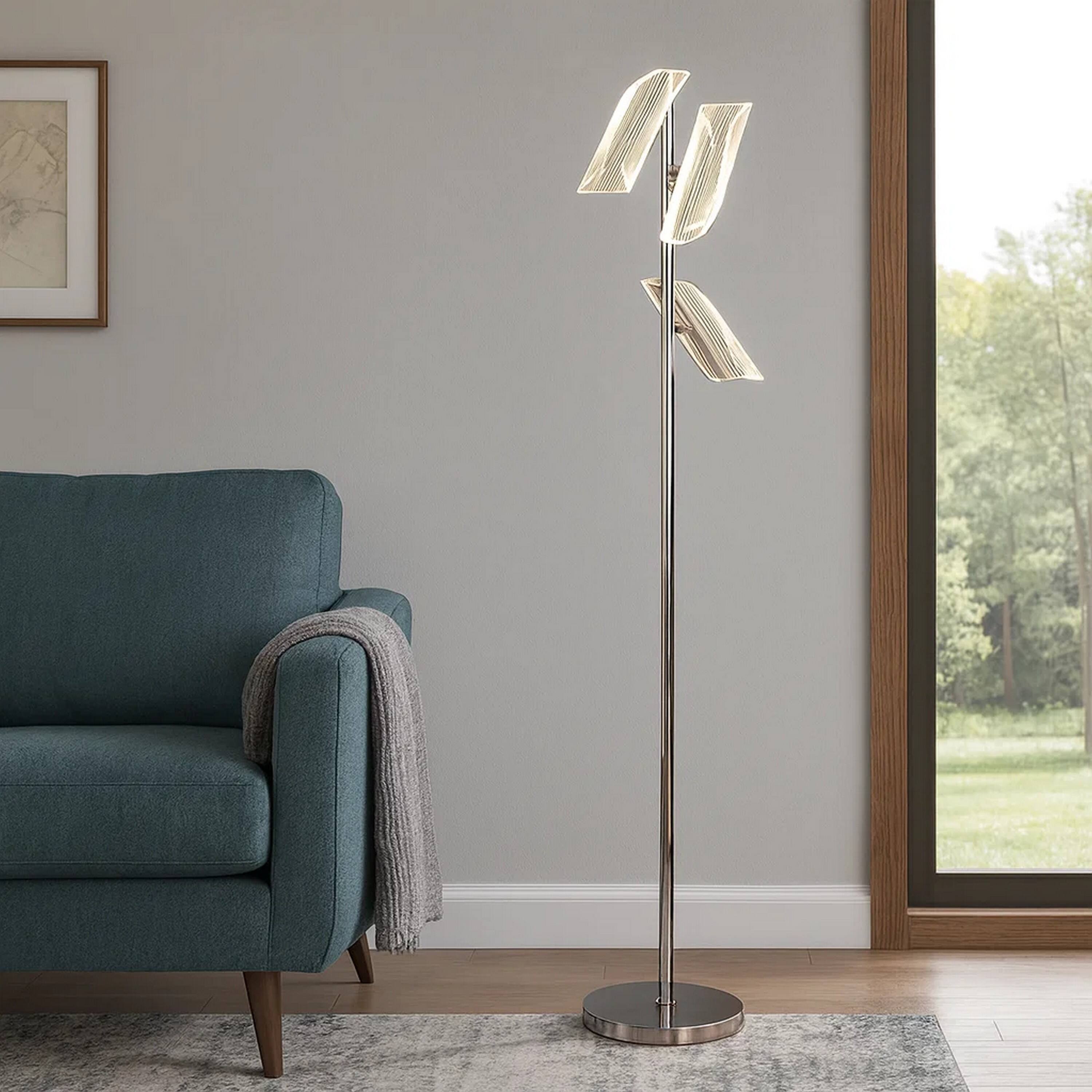 Alt View 3. Manhattan Lane - Spark 62 Inch Floor Lamp, 3 Cylindrical Acrylic Shades, Bright Nickel.