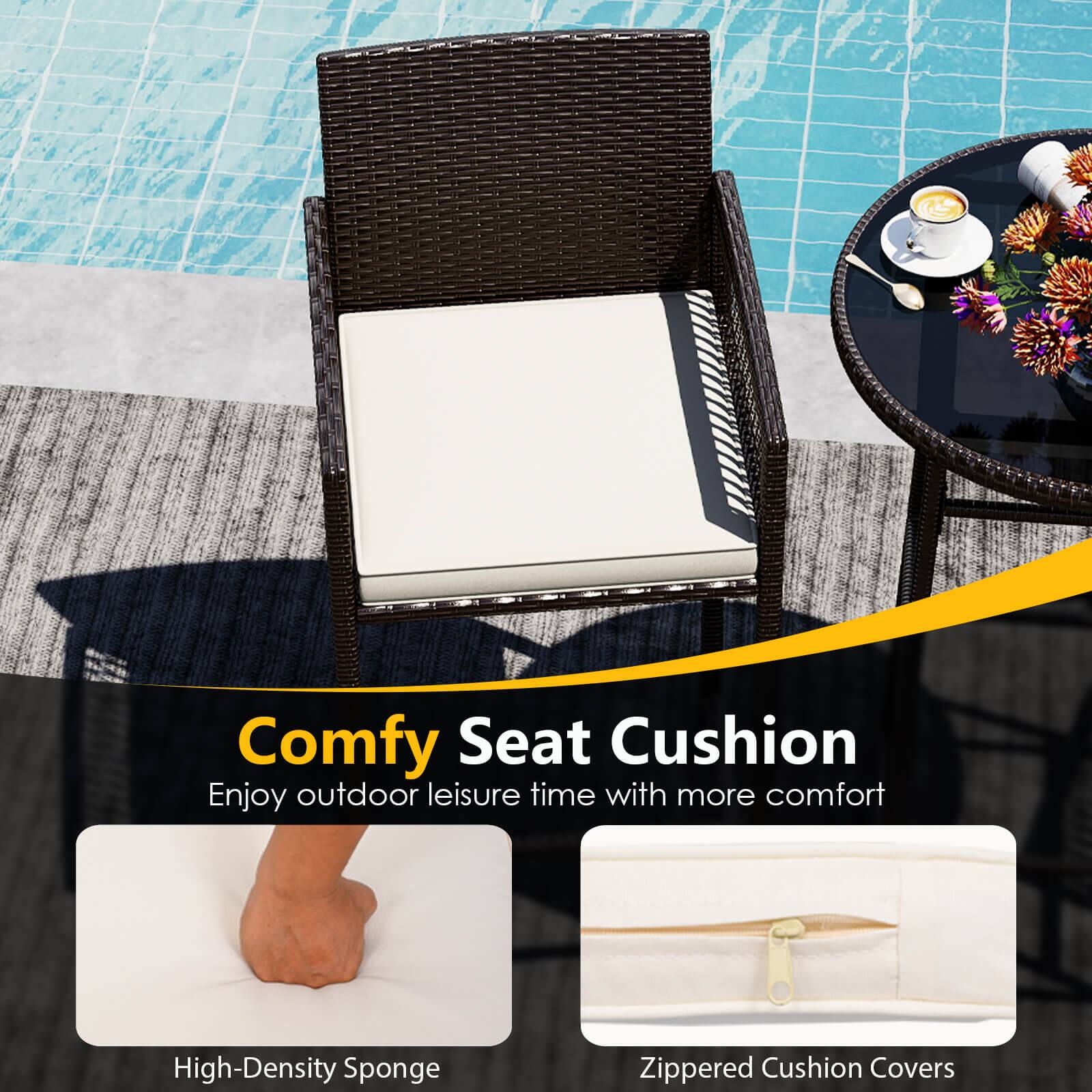 Comfy Seat Cushion  
Enjoy outdoor leisure time with more comfort  

High-Density Sponge  
Zippered Cushion Covers